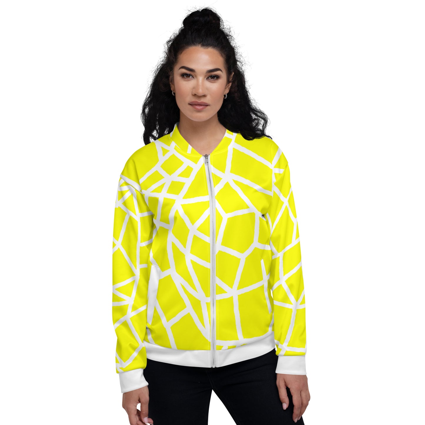 Insook Hwang's art_Net_Creative Mind_Unisex Bomber Jacket_White on Yellow