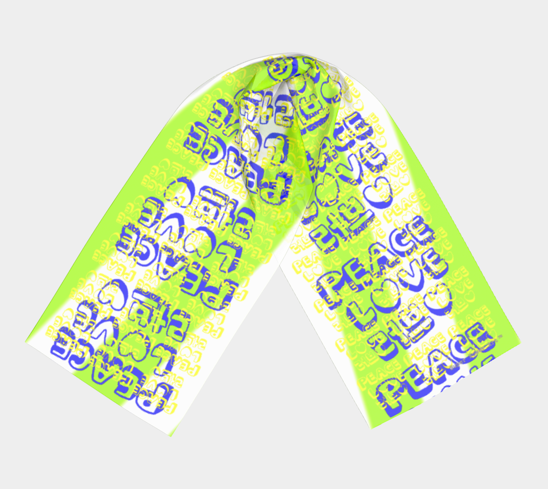 Insook Hwang's Art_Scarves_Love&Peace_Bluetext_yellowgreen_white