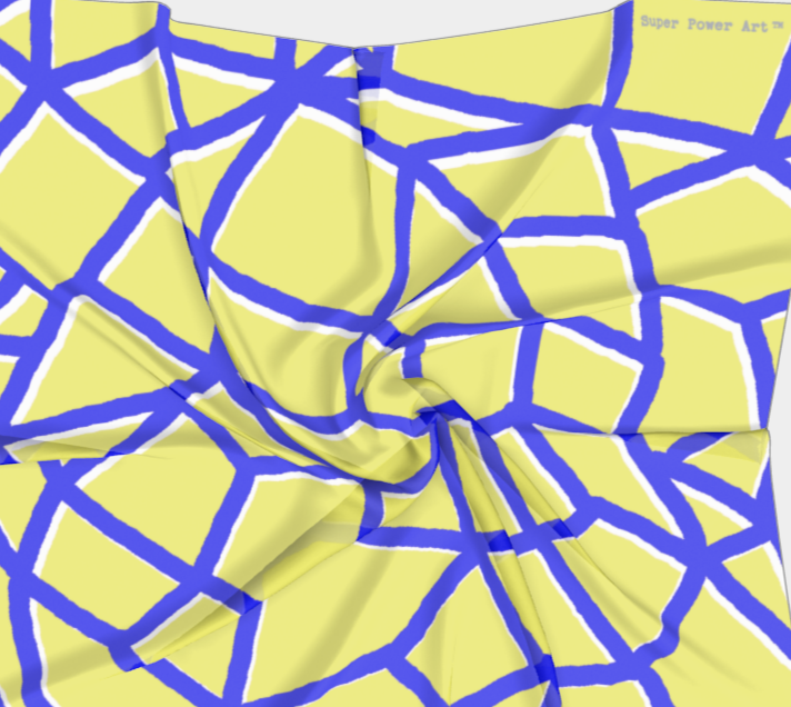 Insook Hwang's Art_Scarves_Net_BlueWhiteline_yellow