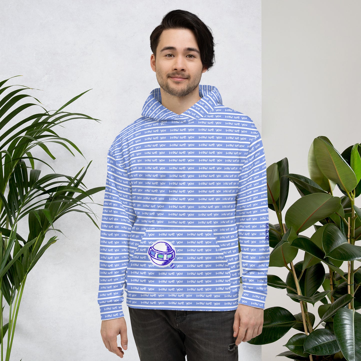 Insook Hwang's art_Super Power Art_UFO#1_Howareyou_Blue stripes_Unisex Hoodie