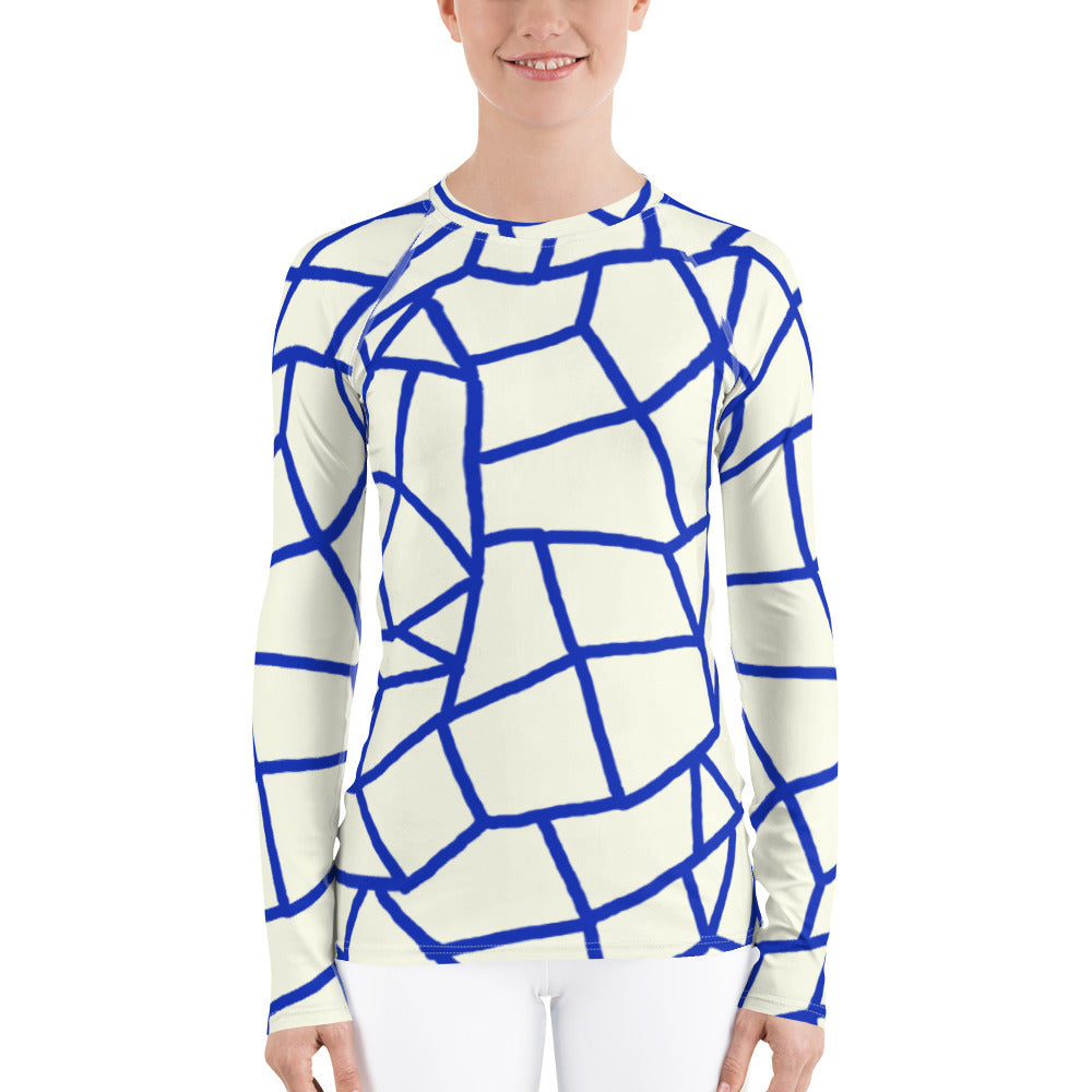 Insook Hwang's art_Net#2_Creative Mind_Women's rash guard_Blue line on Ivory