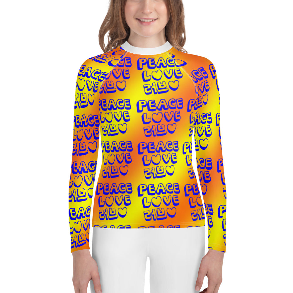 Insook Hwang's art_Love&Peace__Youth rash guard_Orange_white neck