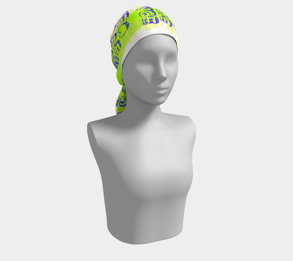 Insook Hwang's Art_Scarves_Love&Peace_Bluetext_yellowgreen_white