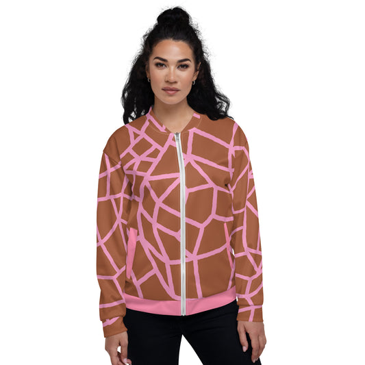 Insook Hwang's art_Net_Unisex Bomber Jacket_Pink on Brown