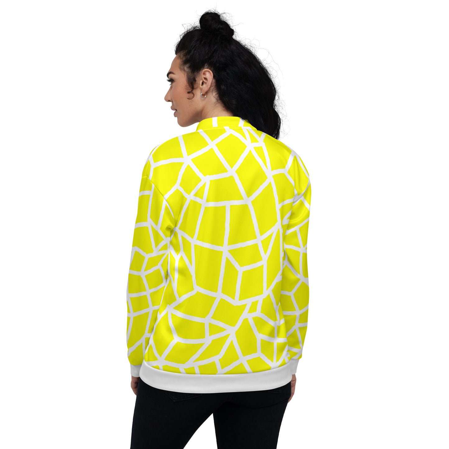 Insook Hwang's art_Net_Creative Mind_Unisex Bomber Jacket_White on Yellow