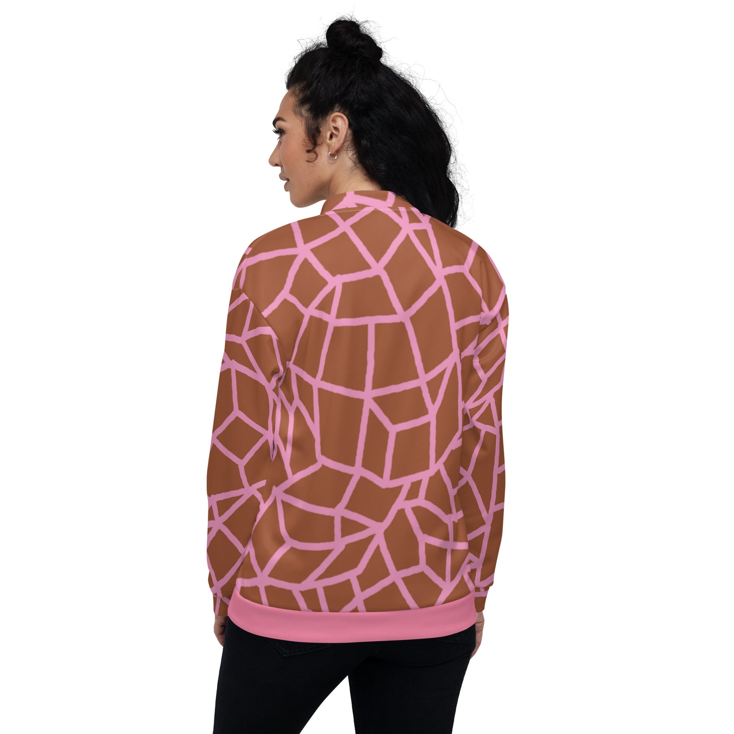 Insook Hwang's art_Net_Unisex Bomber Jacket_Pink on Brown