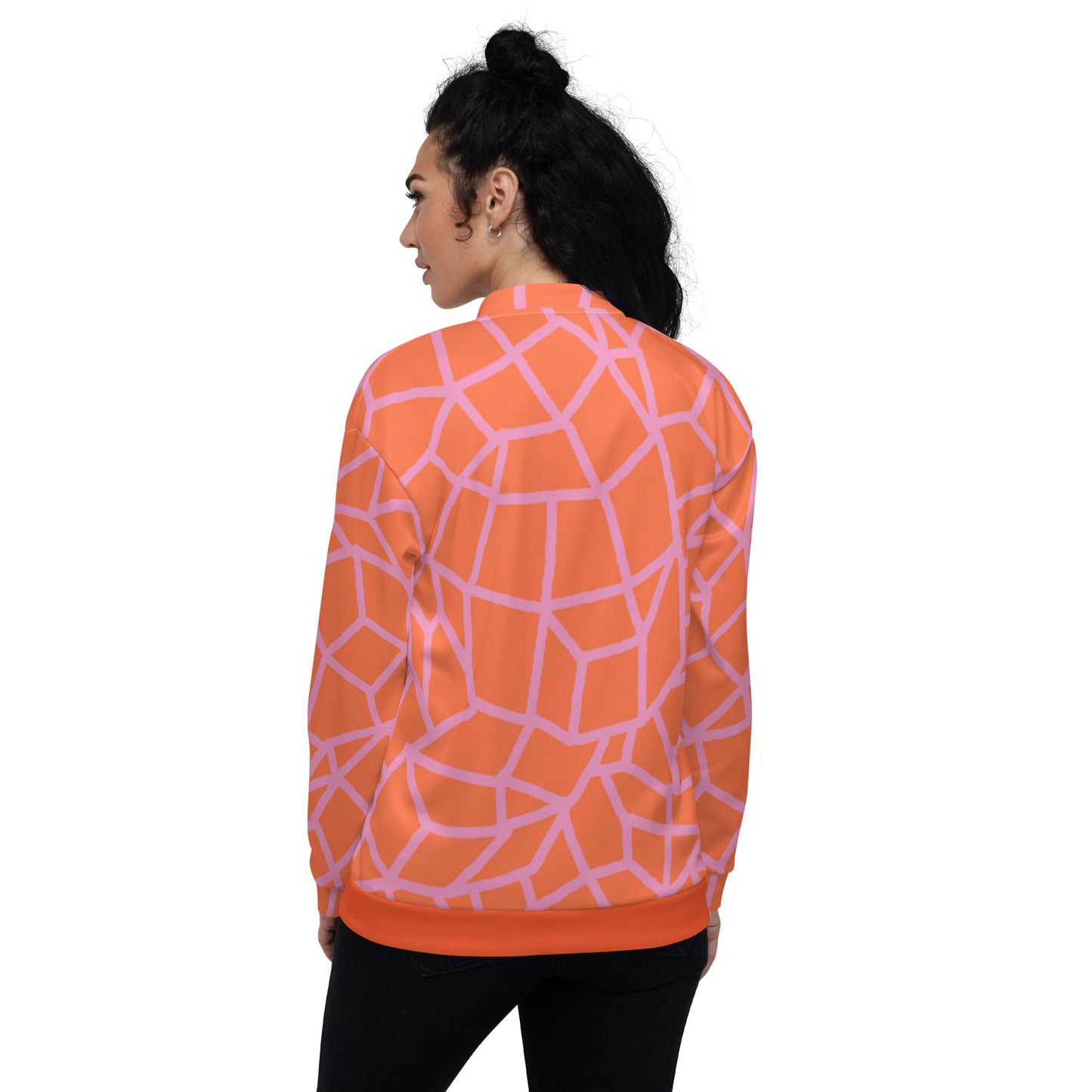 Insook Hwang's art_Net_Unisex Bomber Jacket_Pink on Orange #1