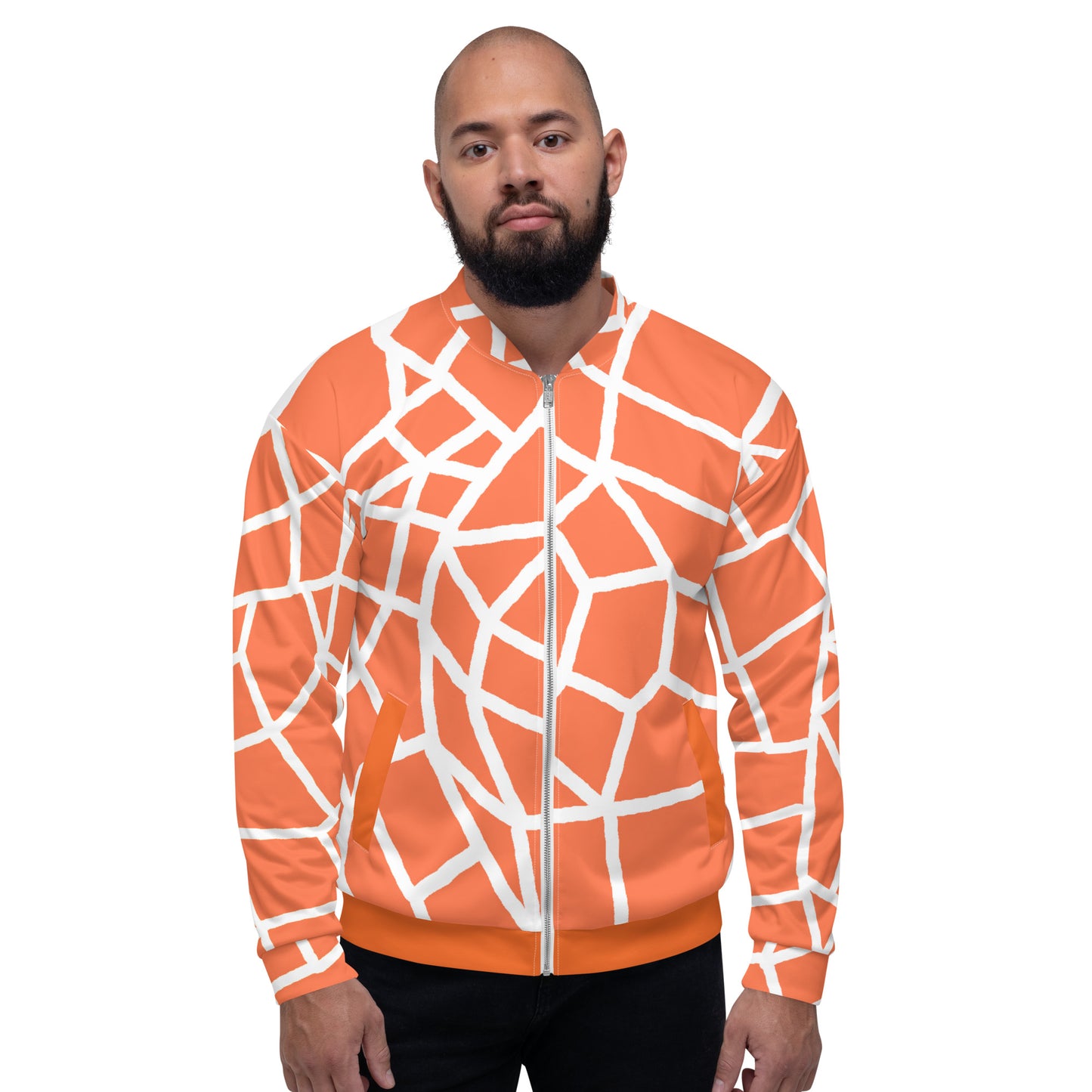 Insook Hwang's art_Net_Creative Mind Unisex Bomber Jacket_White on Orange