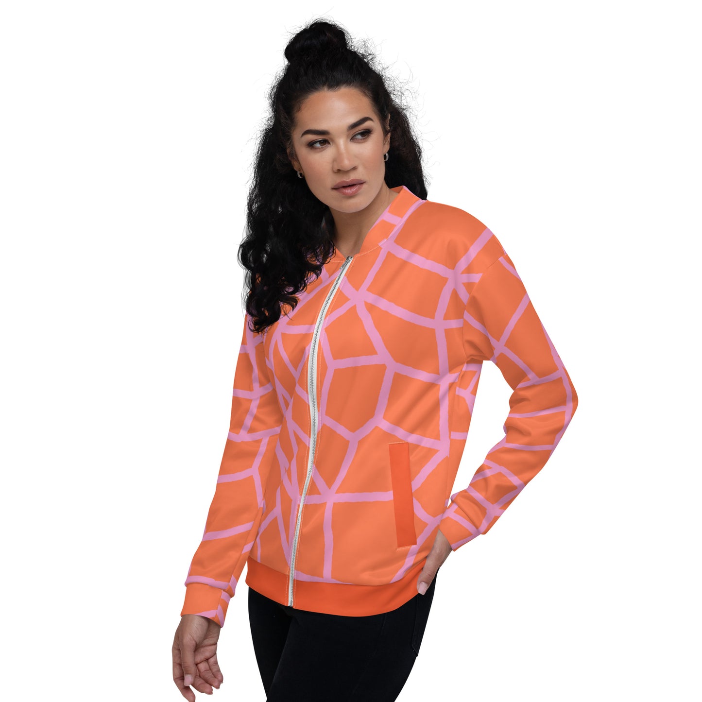 Insook Hwang's art_Net_Unisex Bomber Jacket_Pink on Orange #1