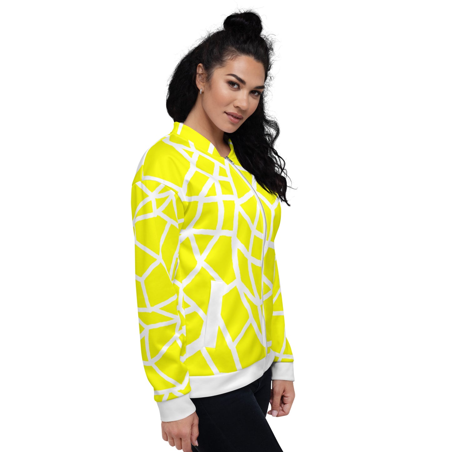 Insook Hwang's art_Net_Creative Mind_Unisex Bomber Jacket_White on Yellow