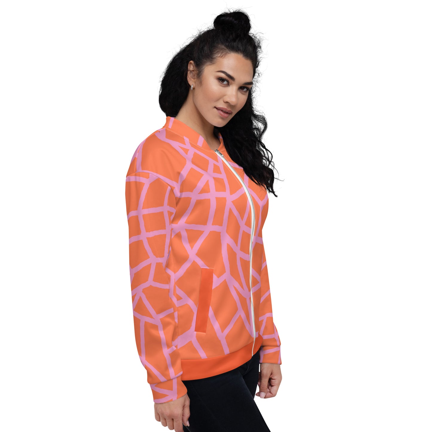 Insook Hwang's art_Net_Unisex Bomber Jacket_Pink on Orange #1