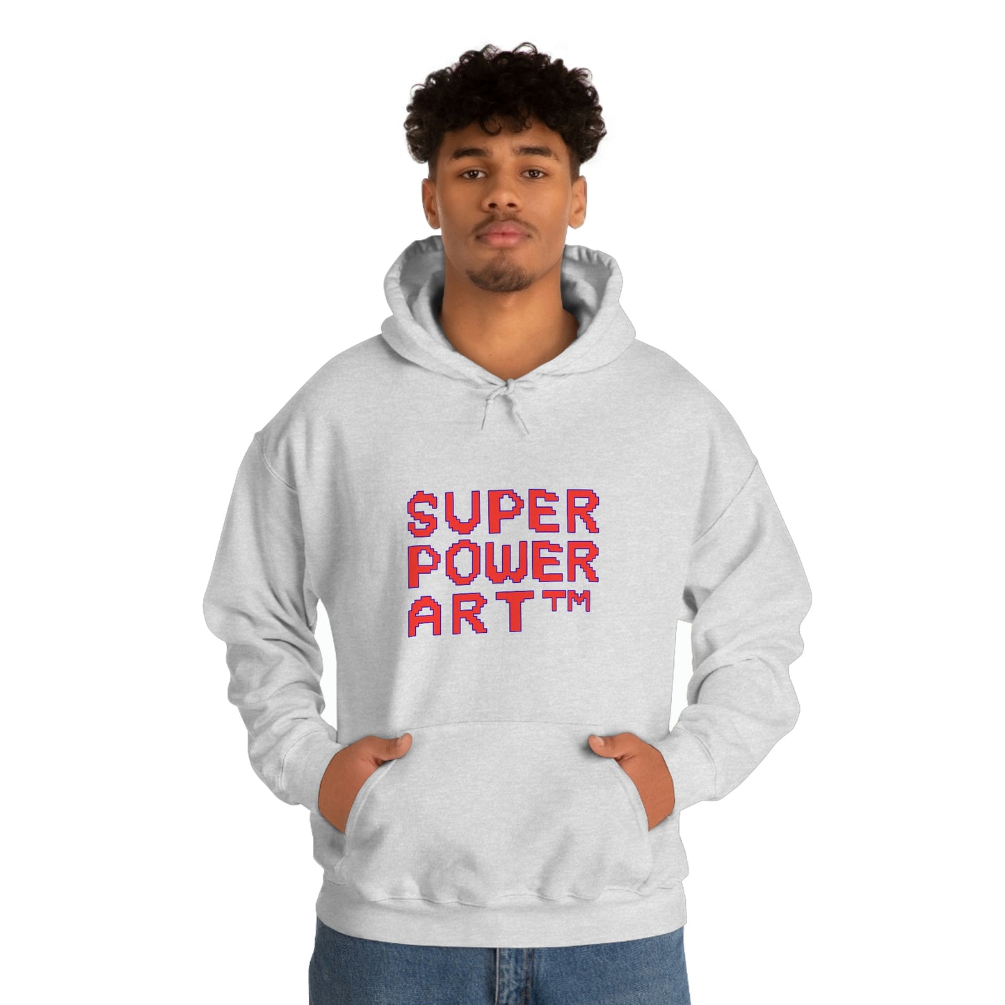 Insook Hwang's art_ Super Power Art(Red_Blueline)_Unisex Heavy Blend™ Hooded Sweatshirt