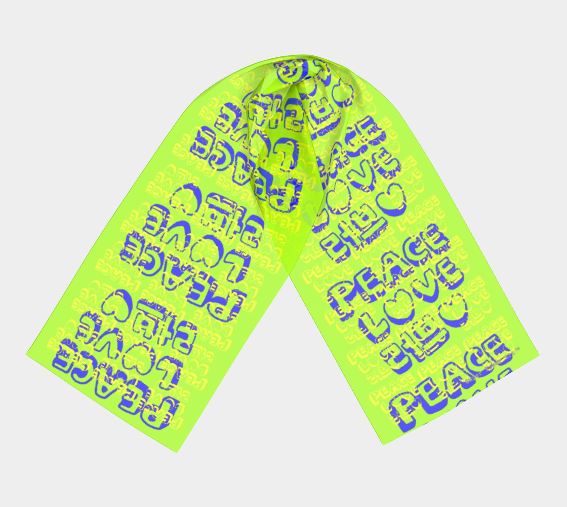 Insook Hwang's Art_Scarves_Love&Peace_Blue_textoverlay_yellowgreen