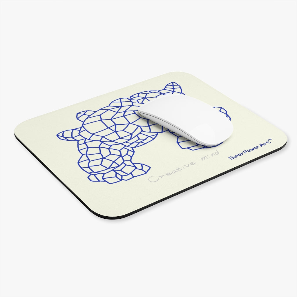 Insook Hwang's Art_Net_ Blue Dino#1_Mouse Pad (Rectangle)_AOP_Cream