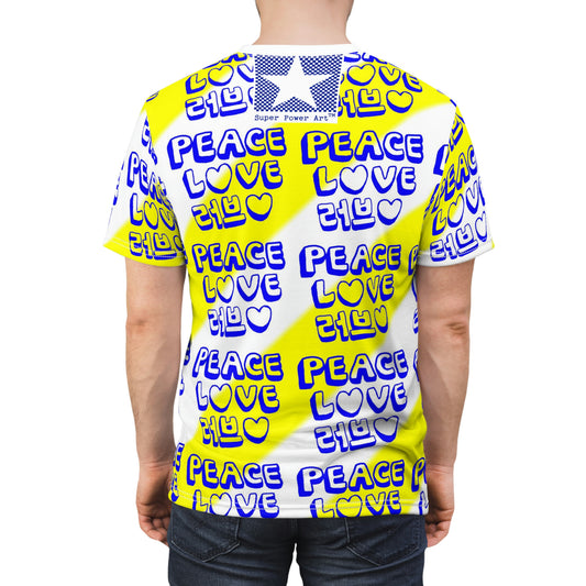 Insook Hwang's art_ UFO_Love and Peace_Unisex T-shirt_Yellow_AOP