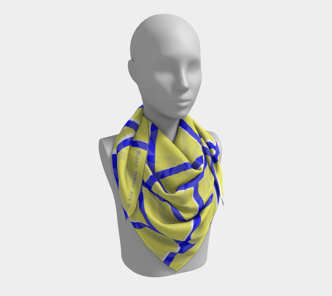 Insook Hwang's Art_Scarves_Net_BlueWhiteline_yellow