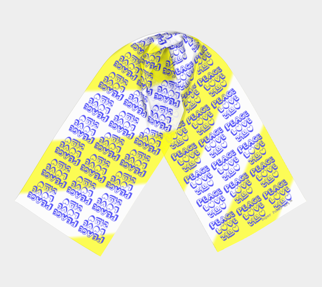 Insook Hwang's Art_Scarves_Love&Peace_bluetext_yellow_white