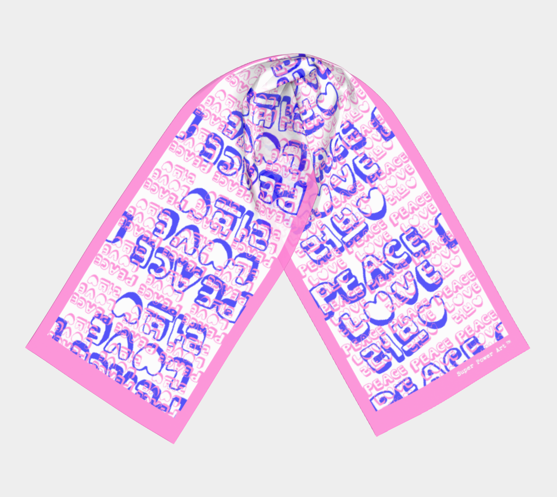 Insook Hwang's Art_Scarves_Love&Peace_Blue_textoverlay_pinkline