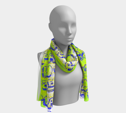 Insook Hwang's Art_Scarves_Love&Peace_Bluetext_yellowgreen_white