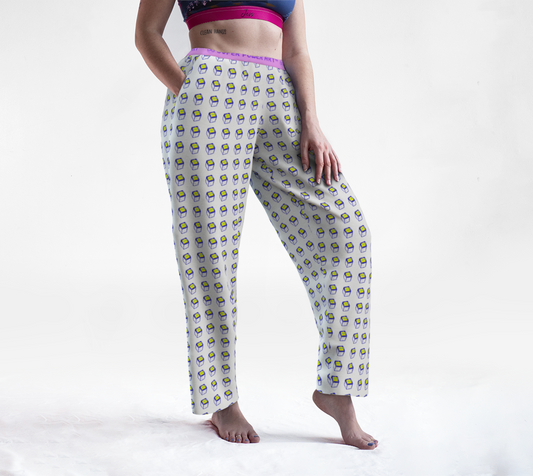 Insook Hwang's Art_Lounge Pants_Monitor Peace_white_pink