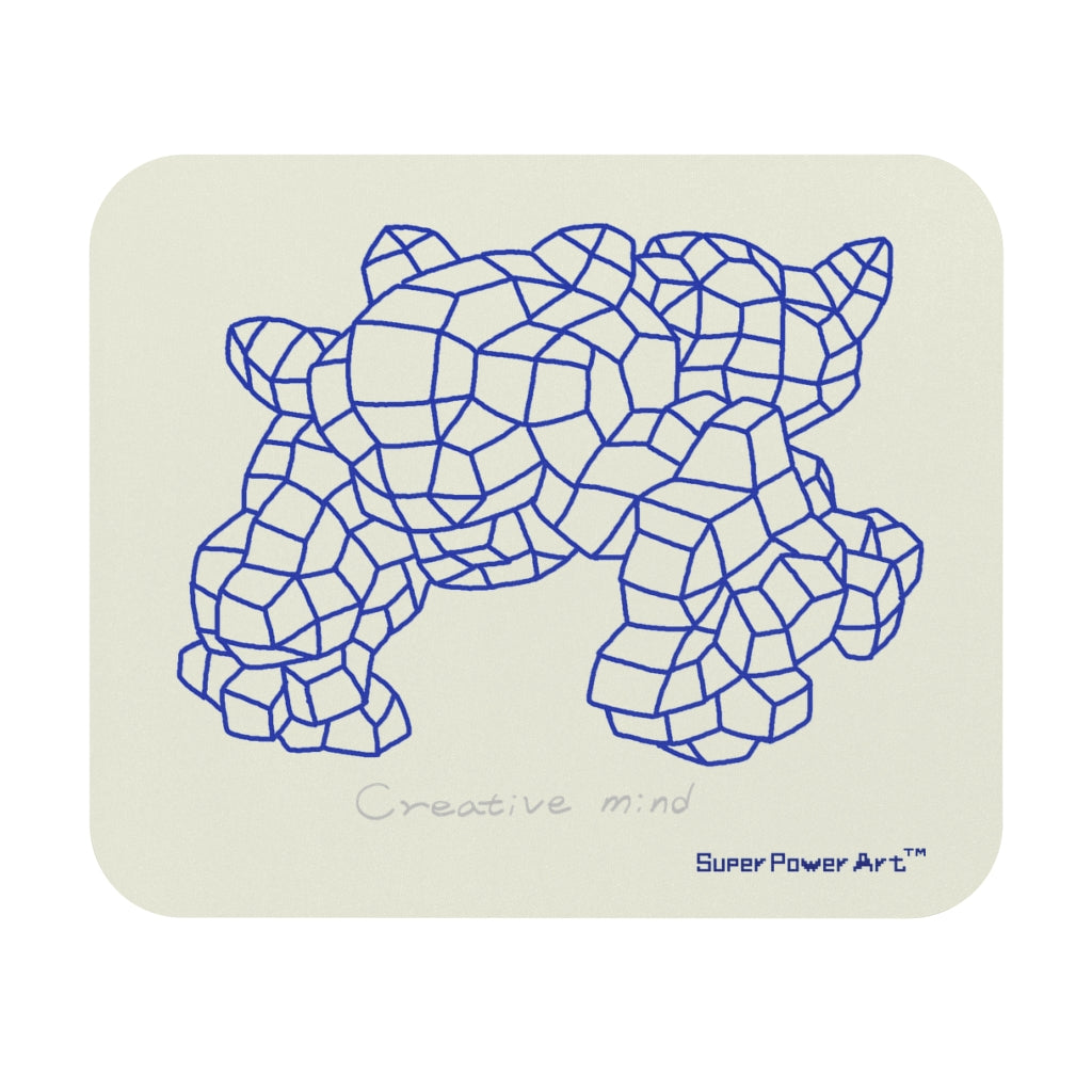 Insook Hwang's Art_Net_ Blue Dino#1_Mouse Pad (Rectangle)_AOP_Cream