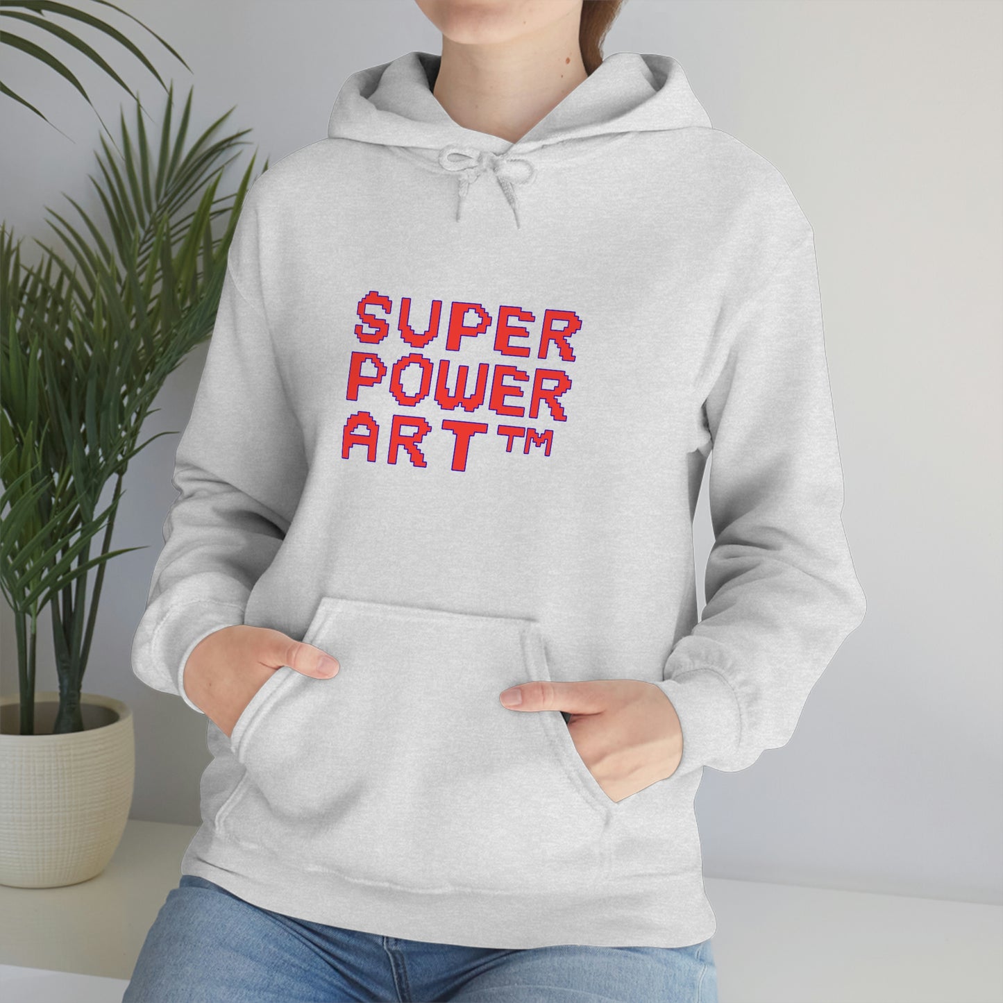 Insook Hwang's art_ Super Power Art(Red_Blueline)_Unisex Heavy Blend™ Hooded Sweatshirt