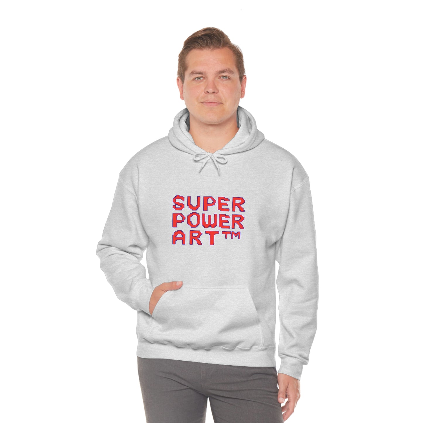 Insook Hwang's art_ Super Power Art(Red_Blueline)_Unisex Heavy Blend™ Hooded Sweatshirt