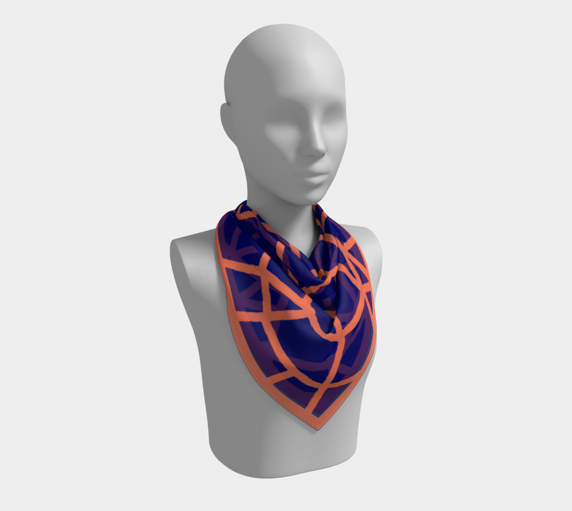 Insook Hwang's Art_Scarves_Net#5_Orange _Navy_outline