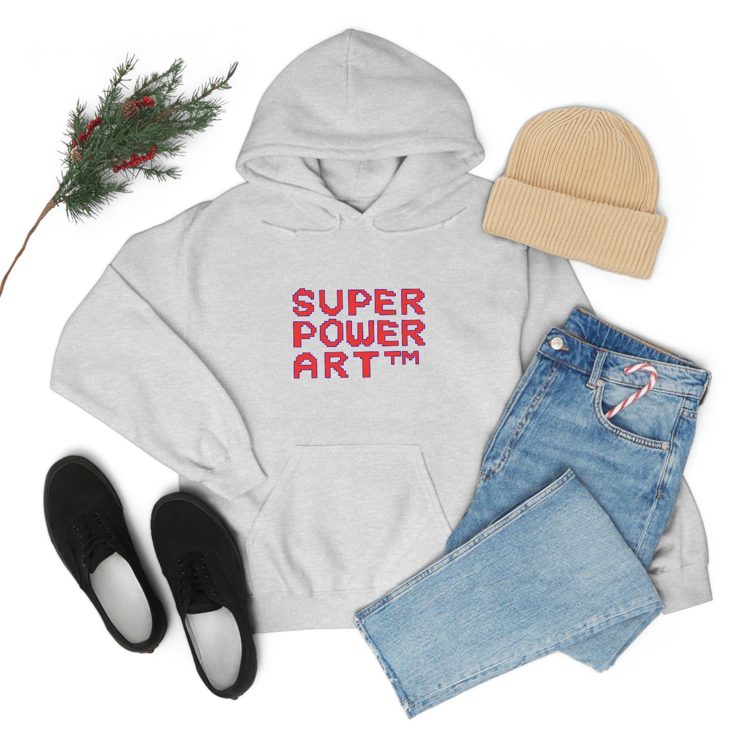 Insook Hwang's art_ Super Power Art(Red_Blueline)_Unisex Heavy Blend™ Hooded Sweatshirt