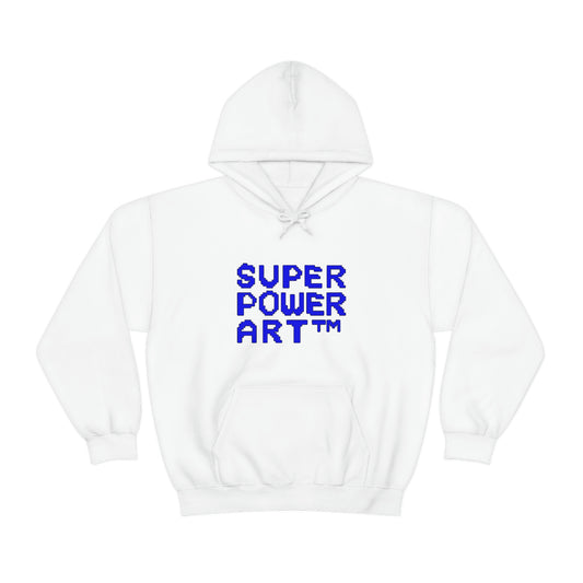 Insook Hwang's art_ Super Power Art(Blue Text)_Unisex Heavy Blend™ Hooded Sweatshirt