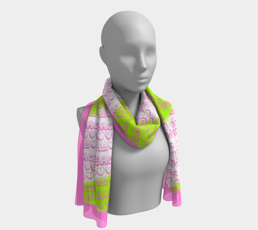 Insook Hwang's Art_Scarves_Love&Peace_Pinktext_green#2_pinkline