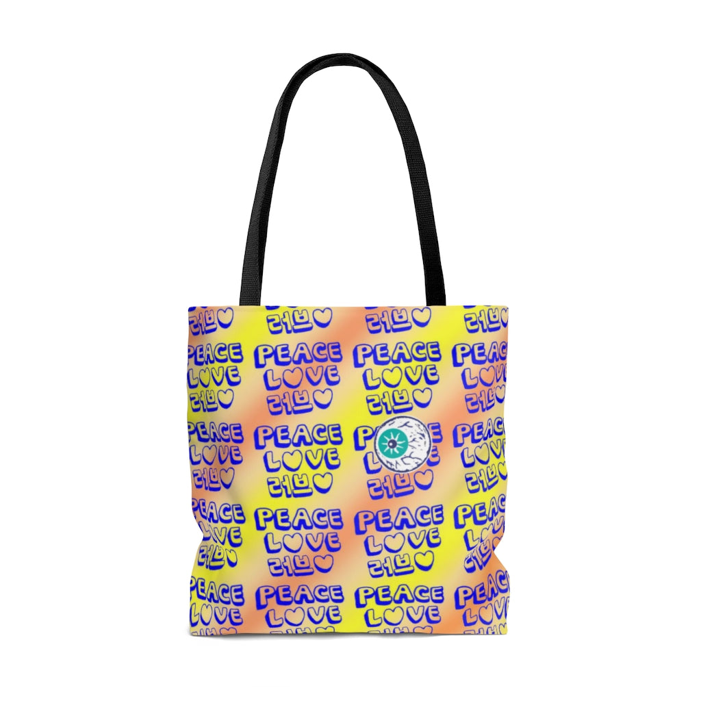 Insook Hwang's art_ Love and Peace_UFO_Eyeball_AOP Tote Bag_OrangeLight