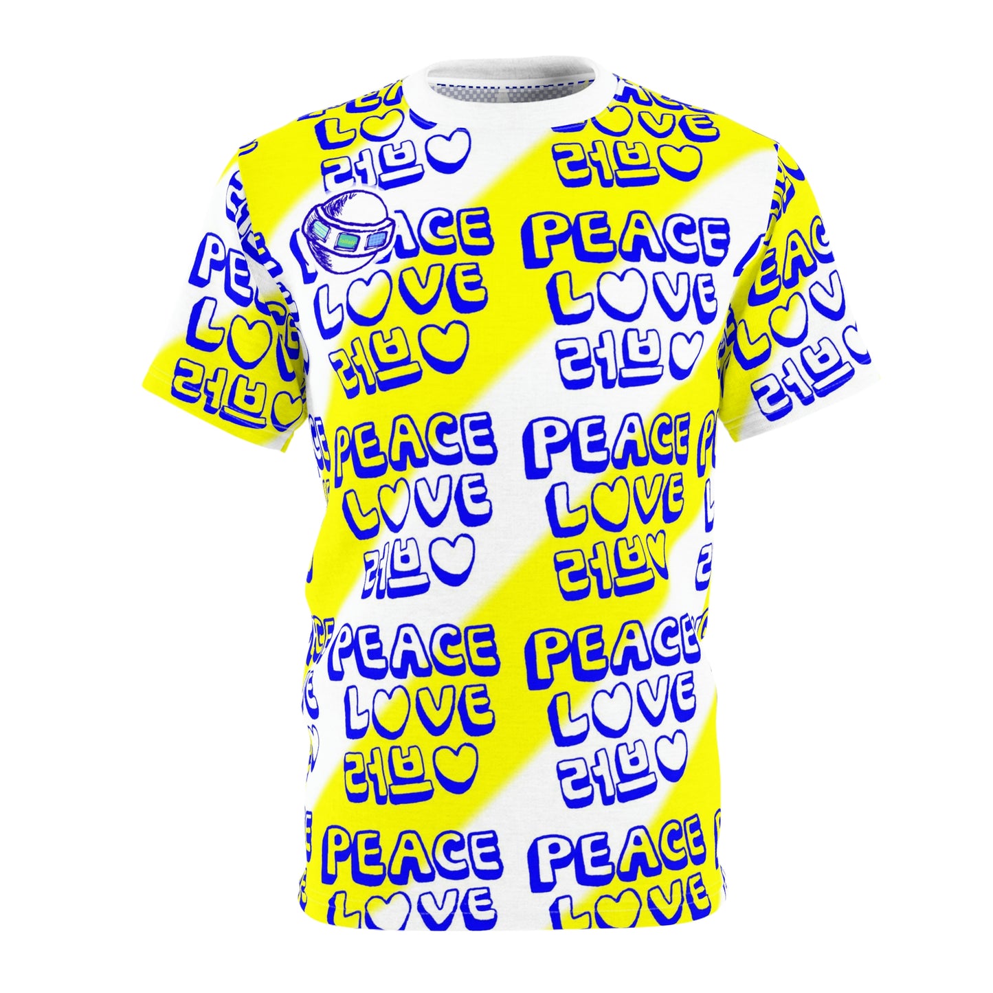 Insook Hwang's art_ UFO_Love and Peace_Unisex T-shirt_Yellow_AOP