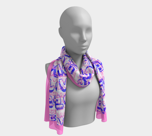 Insook Hwang's Art_Scarves_Love&Peace_Blue_textoverlay_pinkline