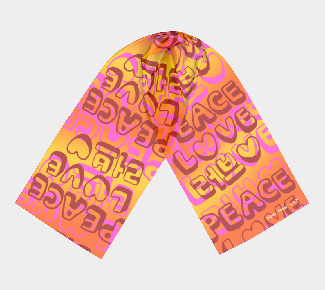 Insook Hwang's Art_Scarves_Love&Peace_Orange_textoverlay#3