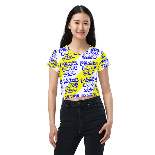 Insook Hwang's art_Love and Peace_All-Over Print Crop Tee_yellow
