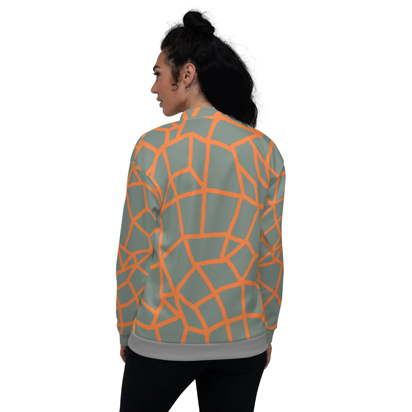 Insook Hwang's art_Net_Creative Mind Unisex Bomber Jacket_Orange on Green