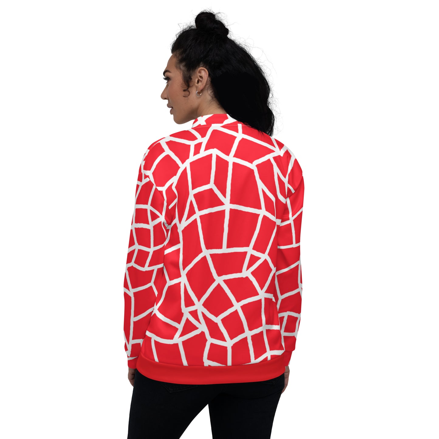 Insook Hwang's art_Net_Creative Mind_Unisex Bomber Jacket_white on Red