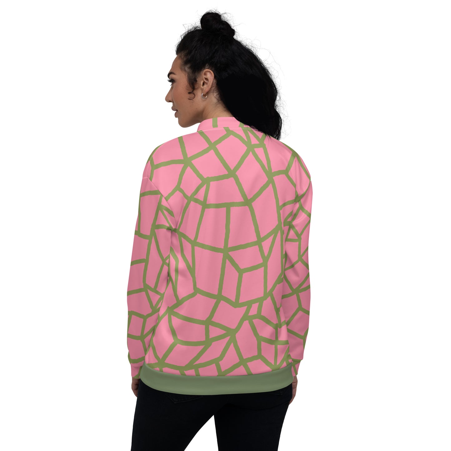 Insook Hwang's art_Net_Creative Mind Unisex Bomber Jacket_Green on Pink