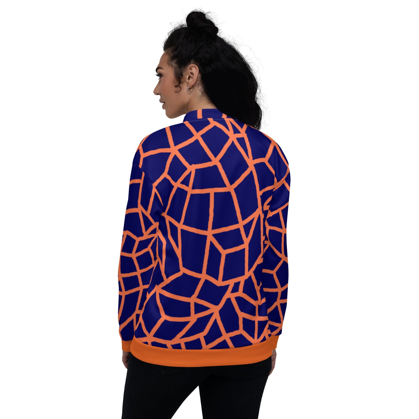 Insook Hwang's art_Net_Creative Mind Unisex Bomber Jacket_Orange on Navy