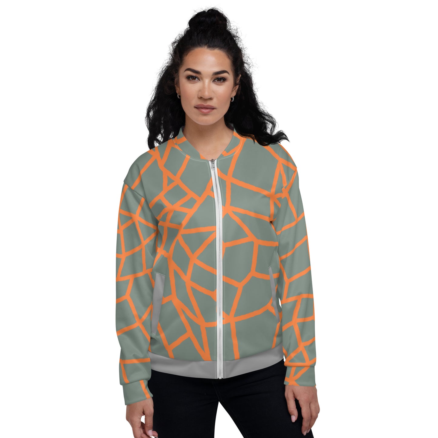 Insook Hwang's art_Net_Creative Mind Unisex Bomber Jacket_Orange on Green