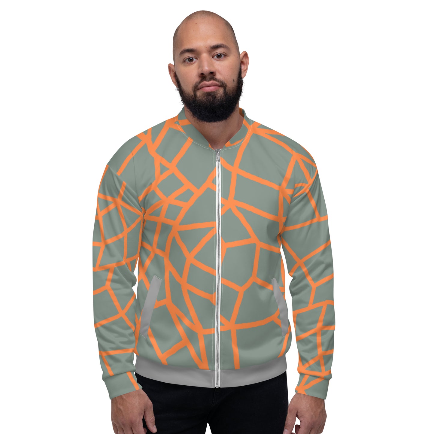 Insook Hwang's art_Net_Creative Mind Unisex Bomber Jacket_Orange on Green