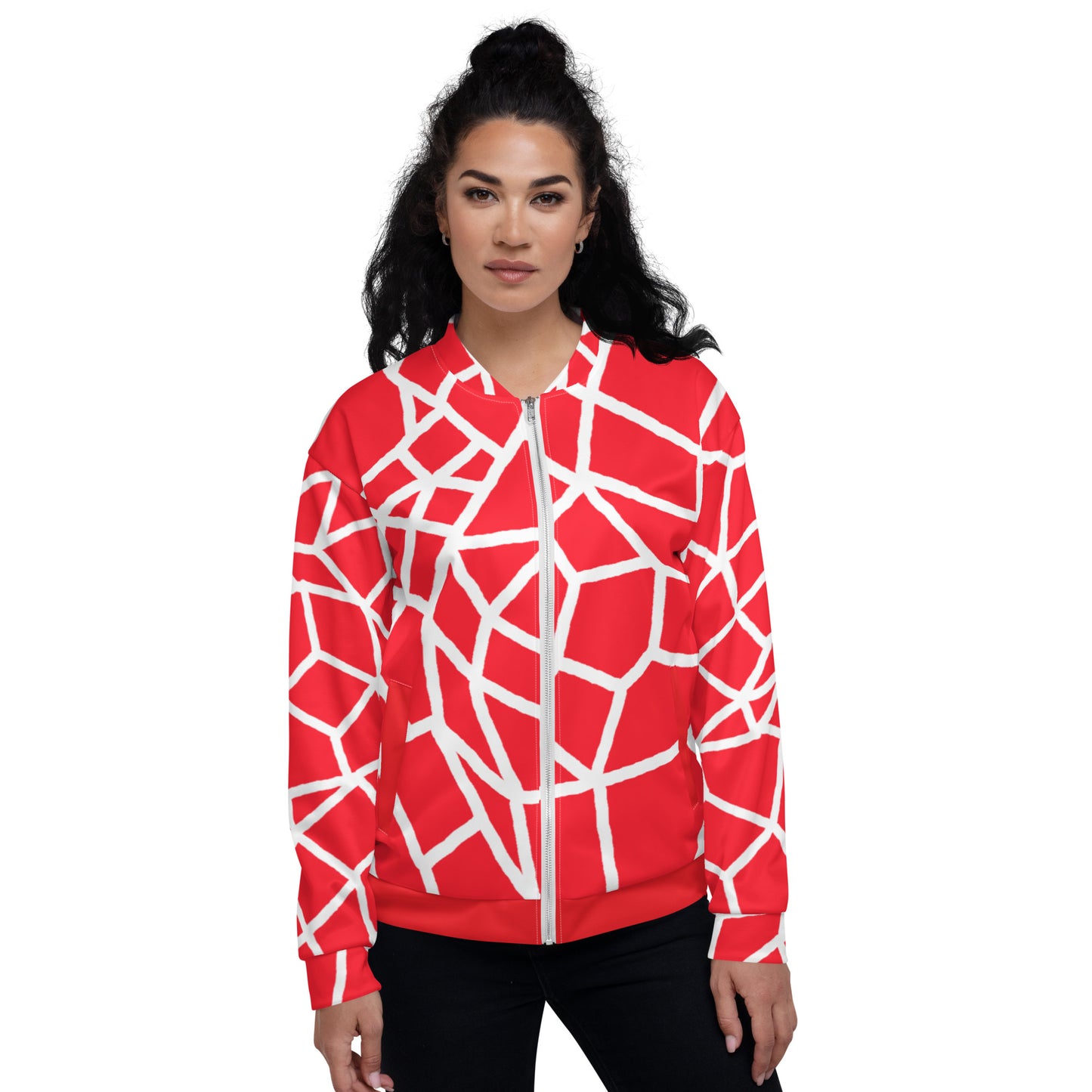 Insook Hwang's art_Net_Creative Mind_Unisex Bomber Jacket_white on Red