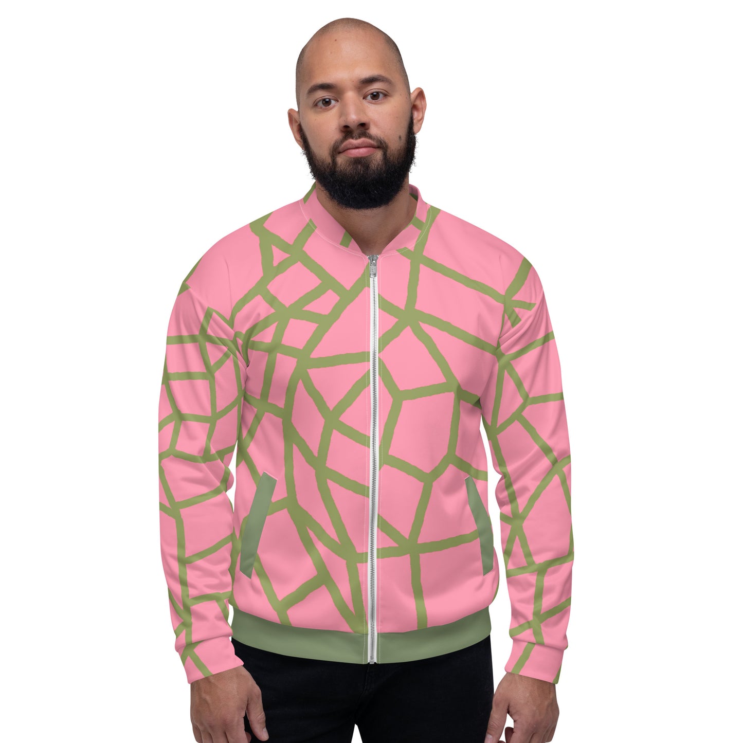 Insook Hwang's art_Net_Creative Mind Unisex Bomber Jacket_Green on Pink