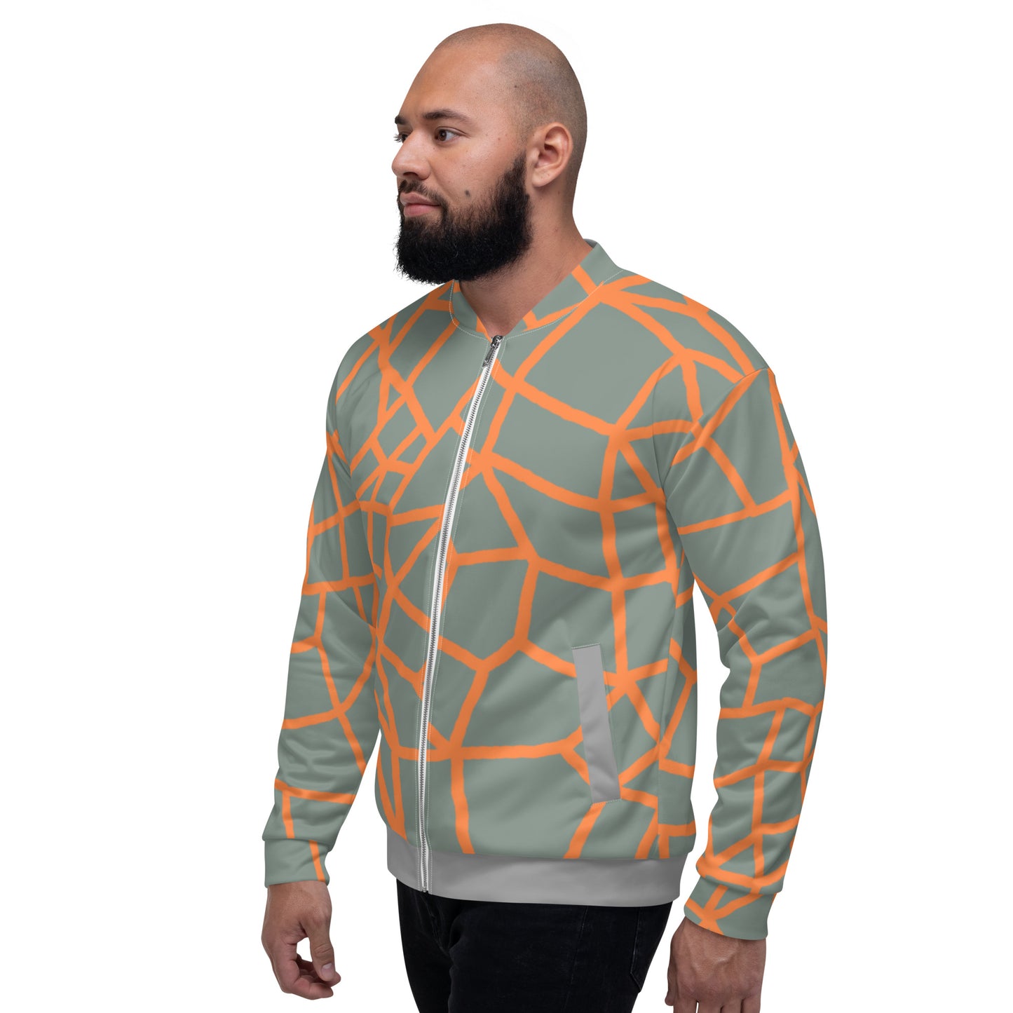 Insook Hwang's art_Net_Creative Mind Unisex Bomber Jacket_Orange on Green