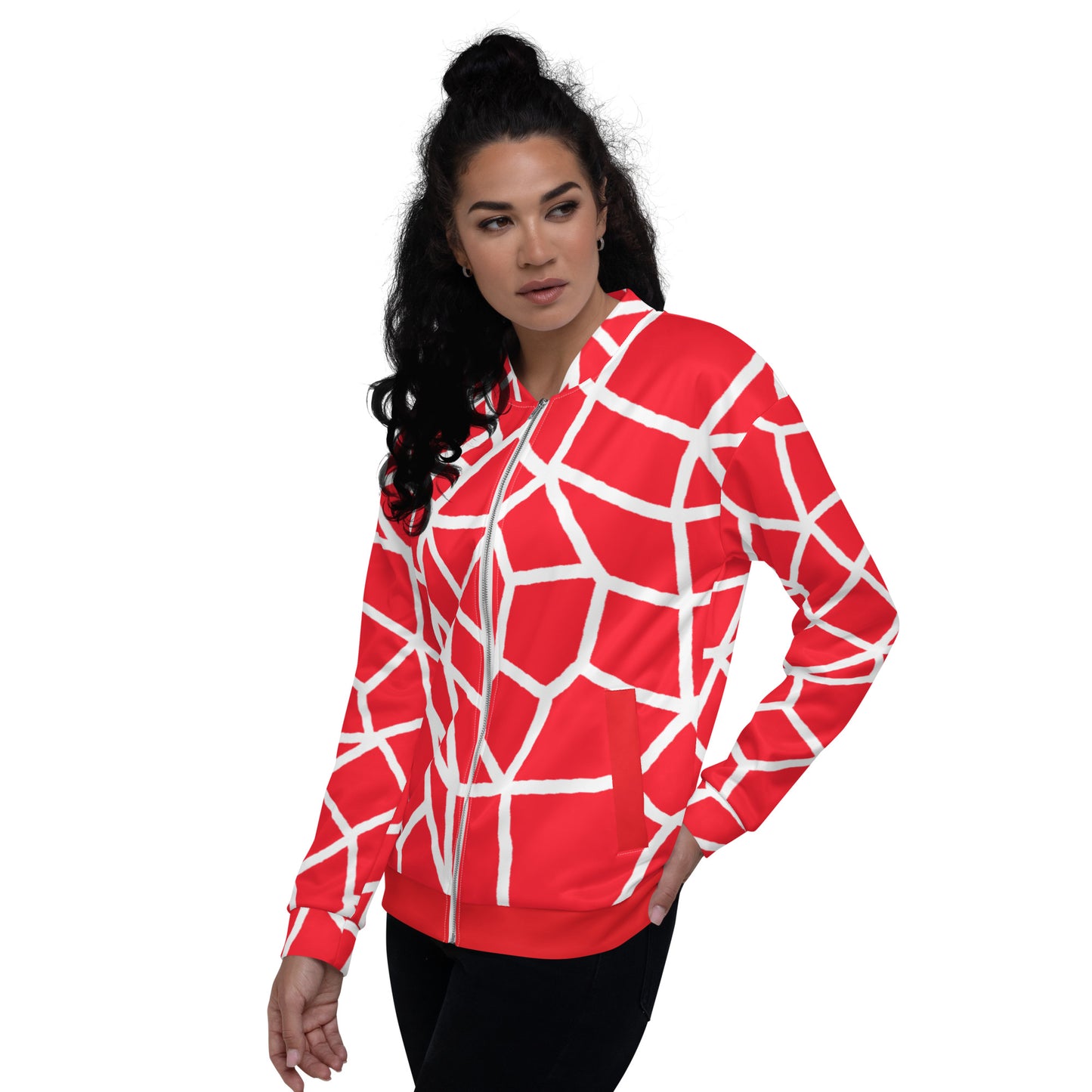 Insook Hwang's art_Net_Creative Mind_Unisex Bomber Jacket_white on Red