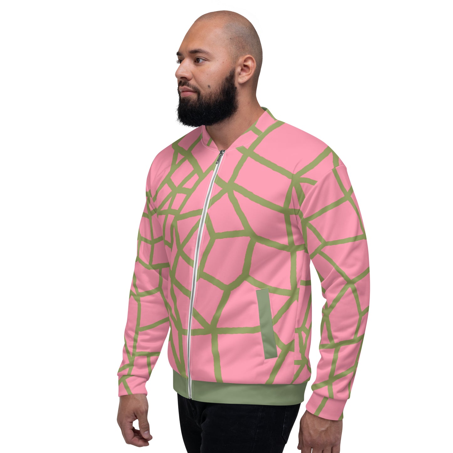 Insook Hwang's art_Net_Creative Mind Unisex Bomber Jacket_Green on Pink