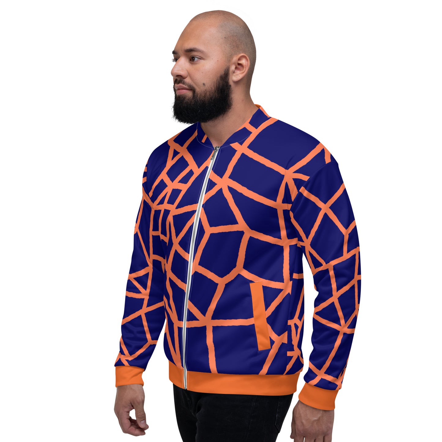 Insook Hwang's art_Net_Creative Mind Unisex Bomber Jacket_Orange on Navy