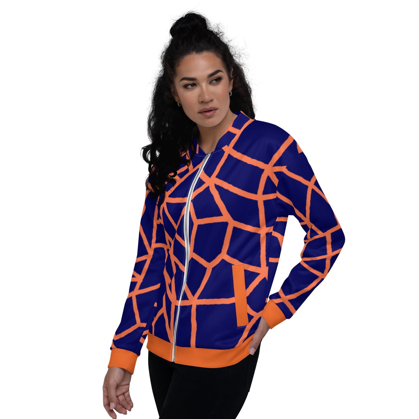 Insook Hwang's art_Net_Creative Mind Unisex Bomber Jacket_Orange on Navy