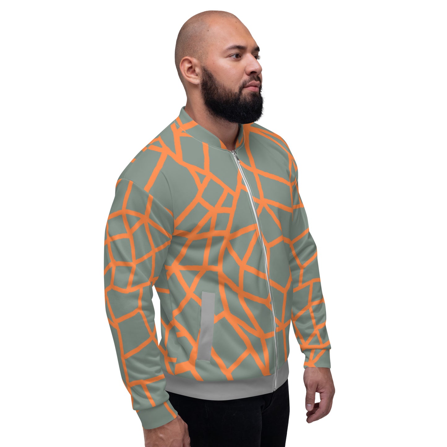 Insook Hwang's art_Net_Creative Mind Unisex Bomber Jacket_Orange on Green